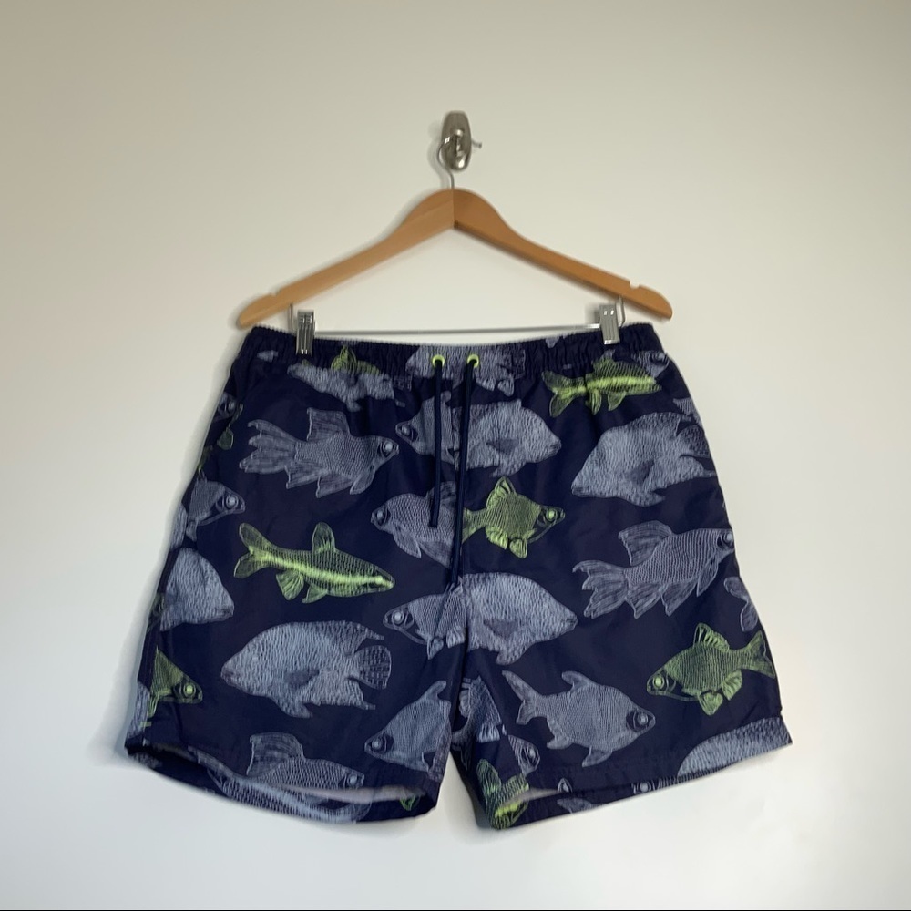 BODEN swim fish print trunks. size 36. blue.‎